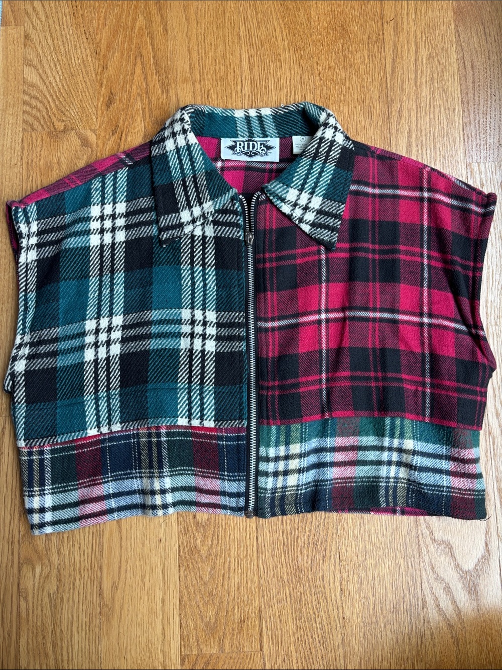 Vintage Patchwork Plaid Zip-Front Cropped Vest